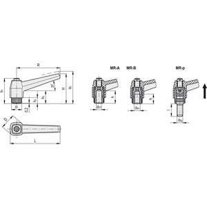 42152 - MANIGLIA A RIPRESA TECNOPOLIMERO BOCCOLA IN OTTONE FORO FIL. MR.80 B-M10-C2
