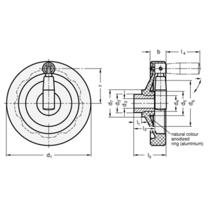 GN520.4-175-K16-D Elesa-Handrad Mit Umleggriff