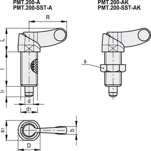 51722 - PISTONCINO DI POS. A MOLLA CORPO IN SUPER-TECNOP. PUNTALE ACC. BRUNITO CON CONTRODADO PMT.200-6-M12X1,5-AK