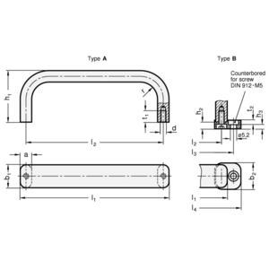 GN668-30-262-A-BL Flacher Bügelgriff, Blank