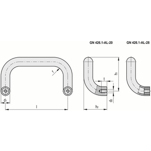 GN.26971-MANIGLIA TUBOLARE A DOPPIA CURVA ALLUMINIO O ACCIAIO INOX ALLUMINIO GN 426.1-AL-20-300-SW
