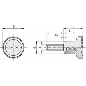 243236-C1 - MANOPOLA ZIGRINATA TECNOPOLIMERO PRIGIONIERO FILETTATO EKK.25-P-M6X25-C1