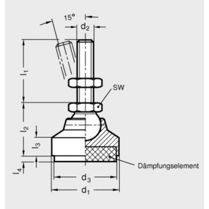 GN342.2-60-M16-80-SV Gelenkfuss mit Schraube schwingungsdämpfend