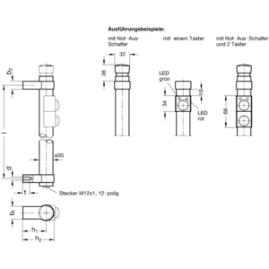 GN331-200-SW-T2-2 Rohrgriff gerade schwarz 2 Taster + NOT-AUS