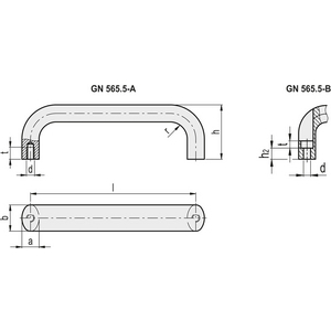 GN.27432-MANIGLIA A PONTE ACC. INOX ACC. INOX AISI CF-8 FINITURA MAT FORI PASSANTI MONT.FRONTALE GN 565.5-20-112-B-GS