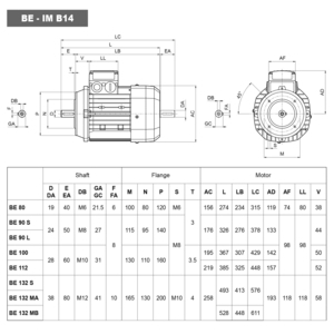 8U09030002-MOTORE BE 90LA 4 KW 1,5 4P B14 IEC90L 3PH 230/400V 50HZ IP55 CLF IE2 BE
