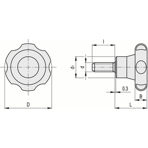 75261 - VOLANTINO A LOBI DUROPLASTO PRIGIONIERO FILETTATO ACCIAIO ZINCATO VL.155/70 P-M10X30