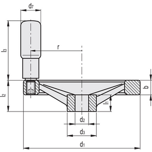 GN.26135-VOLANTINO A RAZZE ALLUMINIO IMPUGNATURA GIREVOLE GN 322-200-B18-R