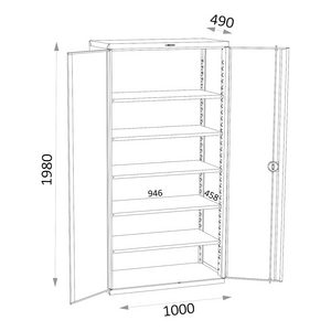 ARMOIRE TOLE A PORTE 5 ETAGERES 1000X600X1980