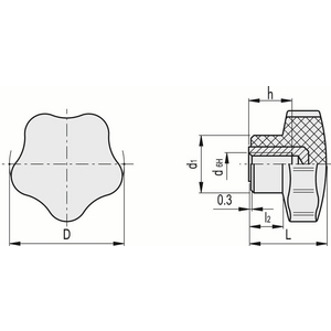 66476 - VOLANTINO DI SERRAGGIO A LOBI DUROPLASTO MAX PULIBILITA' BOCCOLA IN ACCIAIO INOX FORO FIL. VC.192/50-SST-M10
