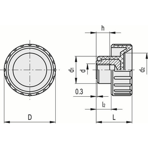 6322 - MANOPOLA SCANALATA TECNOPOLIMERO BOCCOLA IN OTTONE FORO CIECO FILETTATO BT.16 B-M5