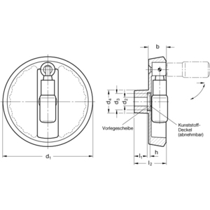 GN923.3-125-K12-R-SW Umleggriff-Scheibenhandrad schwarz-matt beschichtet
