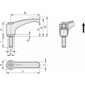 240427-C6 - MANIGLIA A RIPRESA LEGA DI ZINCO ACC. BRUNITO VITE FILETTATA ERM.95 P-M10X25-C6