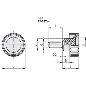6551 - MANOPOLA SCANALATA TECNOPOLIMERO PRIGIONIERO FILETTATO IN ACCIAIO ZINCATO BT.20 P-M5X25