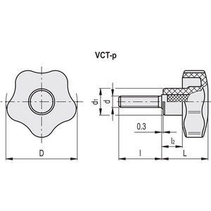 69977-C9-VOLANTINO DI SER. A LOBI TECNOPOL. PRIG. FIL. IN ACCIAIO ZINCATO CON CALOTTINA VCT.50 P-M10X50-C9