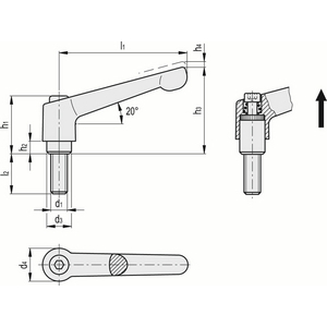 GN.15252-MANIGLIA A RIPRESA LEGA DI ZINCO ELEMENTO DI SERRAGGIO IN ACCIAIO INOX VITE FILETTATA GN 300.1-30-M5-16-SW