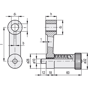 GN.23112-MANOVELLA CON PERNO DI POSIZ. E ARRESTO GHISA FORO ALESATO H7 CON CAVA PER LINGUETTA GN 558-90-K18
