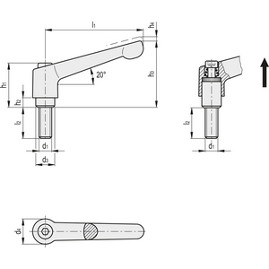 GN.15917-MANIGLIA A RIPRESA LEGA DI ZINCO ELEMENTO DI SERRAGGIO IN ACCIAIO BRUNITO VITE FILETTATA GN 300-30-M5-25-OS