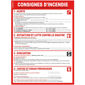 PANNEAU PVC RIGIDE 400X300MM CONSIGNES D'INCENDIE