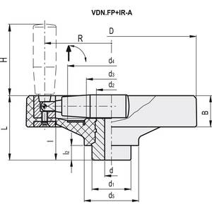73751-20 - VOLANTINO A DISCO DUROPLASTO IMPUGNATURA RIBALTABILE MOZZO FORATO VDN.200 FP+IR-A20