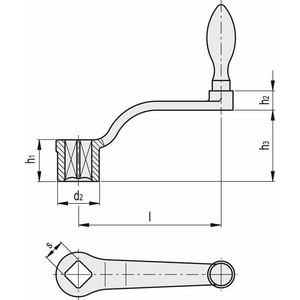 GN.11252-MANOVELLA GHISA FORO QUADRO IMPUGNATURA GIREVOLE DIN 468-125-V14-D