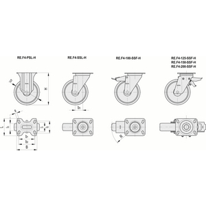 451423 - RUOTA CON SUPPORTO RIVESTIMENTO IN POLIURETANO COLATO SUPPORTO A PIASTRA GIREVOLE NO FRENO RE.F4-150-SSL-H