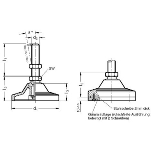 GN244-125-M24-186-AG Stellfuss ohne Mutter mit Gummiauflage Elesa
