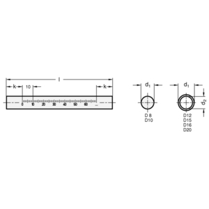 GN480.1-D8-350-NI-LS Edelstahl-Haltestange Mit Längsskala