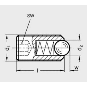 GN.33423-PRESSORE A MOLLA A SFERA ACCIAIO INOX MOLLA A PRESSIONE NORMALE GN 615.3-M6-KN