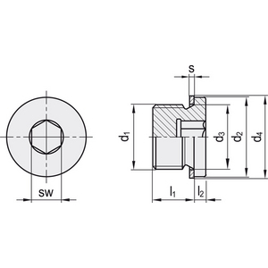 GN.90706-TAPPO FILETTATO CON CAVA ESAGONALE ACCIAIO SENZA GUARNIZIONE DIN 908-ST-M10X1-A
