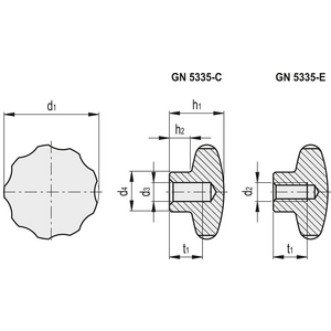 GN.28615-VOLANTINO DI SERR. A LOBI INOX AISI 303 MAX PULIBILITA' FINITURA MAT FORO CIECO FIL. GN 5335-50-M8-E