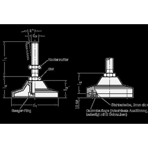 GN246-125-M24-95-BG Stellfuss mit Mutter mit Gummiauflage Elesa
