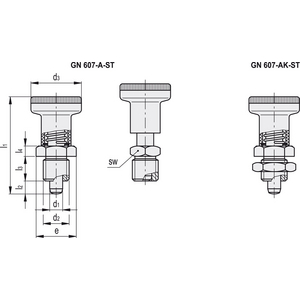 GN.35051-PISTONCINO DI POSIZIONAMENTO A MOLLA ACCIAIO CON MANOPOLA SENZA CONTRODADO GN 607-8-A-ST