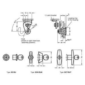 GN115.8-SU-18-H1-SW-2 Haken-Verriegelung mit Schlüssel