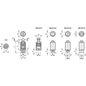 GN.38222-PRESSORE A MOLLA ACCIAIO ESTREMITÅ CON FIL. INTERNA MOLLA A PRESSIONE NORMALE GN 513-M12X1,5-I-1