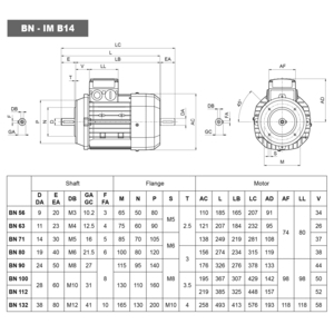 831020156-MOTORE BN 90S 4 KW 1,1 4P B14 IEC90S 3PH 230/400V 50HZ IP55 CLF IE1 BN
