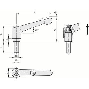 GN.15755-MANIGLIA A RIPRESA ACCIAIO INOX LEVA ED ELEMENTO DI SERR. IN ACCIAIO INOX VITE FILETTATA GN 300.5-78-M10-40-IS
