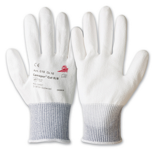 SCHNITTSCH.HANDS CAMAPUR COMFORT 618+ 8 PU, Schnittschutz Lev3, weiß, 1,2mm stark, Strickbund