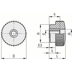 2311 - MANOPOLA ZIGRINATA DUROPLASTO BOCCOLA IN OTTONE FORO PASSANTE FILETTATO B.193/20 FP-M6