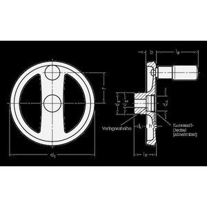 GN924-140-K14-R-SW Speichenhandrad schwarz matt KU-beschichtet mit Griff
