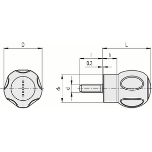 245121-C1 - IMPUGNATURA FISSA A SFERA LOBATA TECNOPOLIMERO SOFT-TOUCH PRIGIONIERO FILETTATO EBK.43 P-M6X16-C1-SOFT