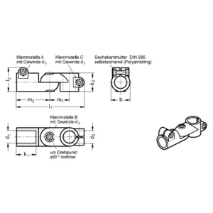 GN284-B25-B30-S-2-SW Gelenk-Klemmverbinder