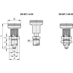 GN.35060-PISTONCINO DI POSIZ. A MOLLA ARRESTO IN POSIZ. RETRATTA ACC. INOX MANOP. SENZA CONTRODADO GN 607.1-6-A-NI