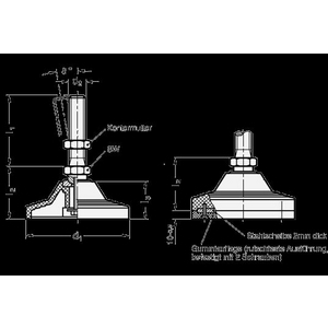 GN244-125-M30-136-BG Stellfuss mit Mutter mit Gummiauflage Elesa