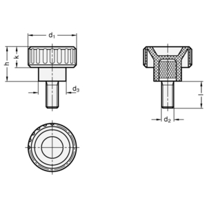 GN591.5-32-M8-20 Rändelschraube mit Edelstahl-Gewindestift Elesa
