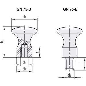 GN.38553-MANOPOLA ACCIAIO PERNO FILETTATO ACCIAIO BRUNITO GN 75-16-M6-E