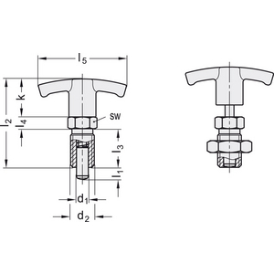 GN.34684-PISTONCINO DI POSIZIONAMENTO A MOLLA ACCIAIO INOX SENZA POSIZIONE DI ARRESTO CON CONTRODADO GN 817.4-12-15-BK-NI
