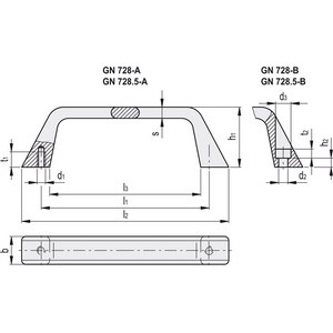 GN.26612-MANIGLIA A PONTE ALLUMINIO O ACCIAIO INOX ALLUMINIO FORI PASSANTI PER MONTAGGIO FRONTALE GN 728-120-B-BL