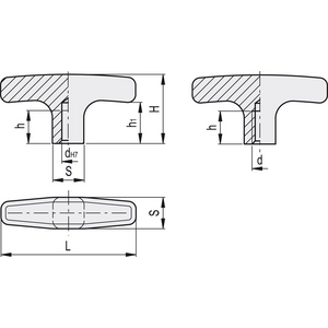 33448 - MANIGLIA A T ALLUMINIO FORO CIECO FILETTATO L.652-M-AL-67-M8-C9