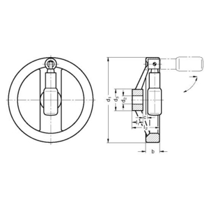 GN322.3-140-B14-R Umleggriff-Handrad mit Griff GN 798.3